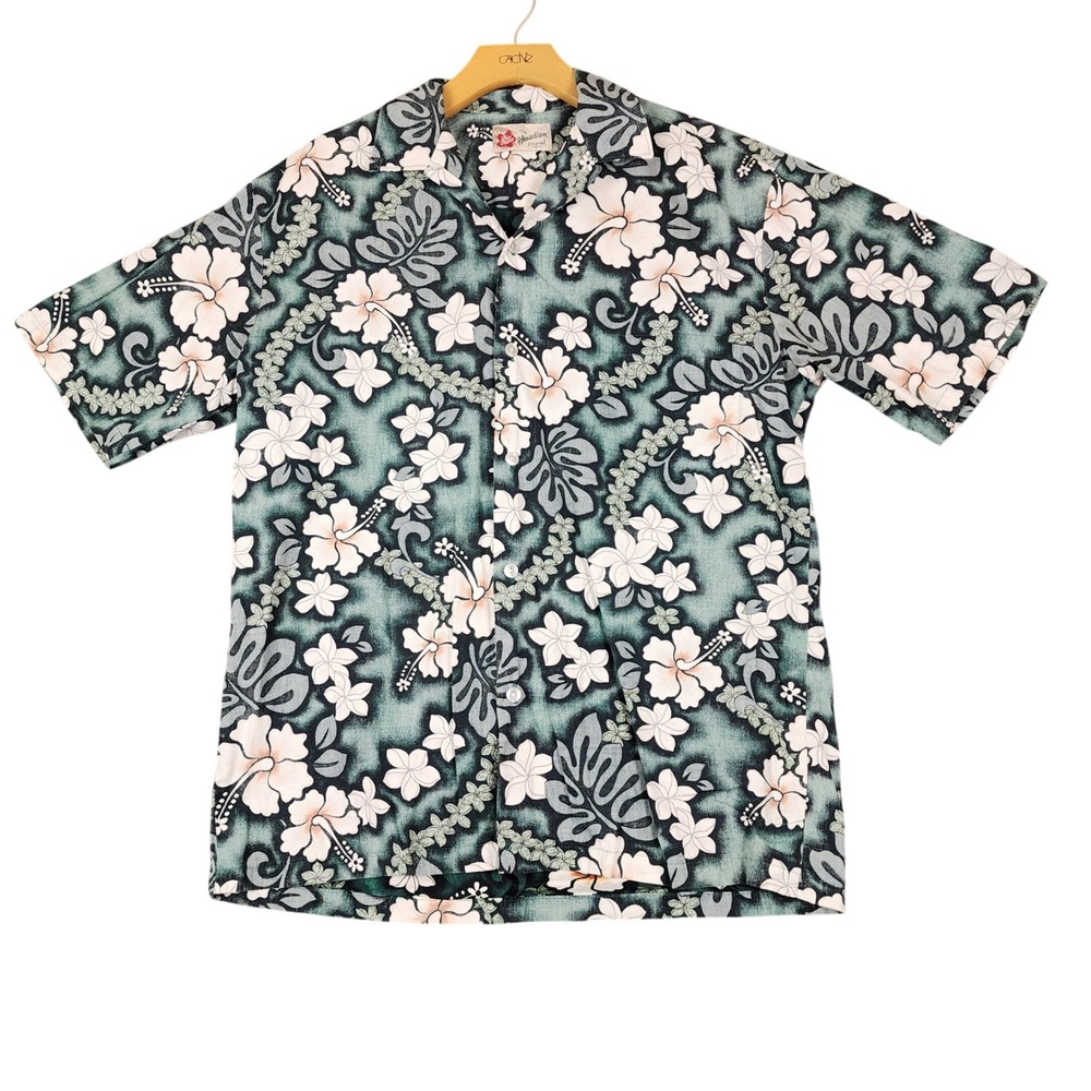 Hilo Hattie‎ The Hawaiian Original Teal Floral Hibiscus Button Down Shirt Mens L